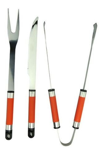 Kit Jogo Churrasco 3 Peças Garfo Faca Pegador Inox Estojo