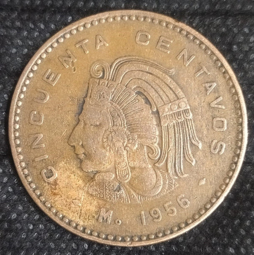 Moneda 50 Centavos Mexicanos 1956 Cuauhtemoc