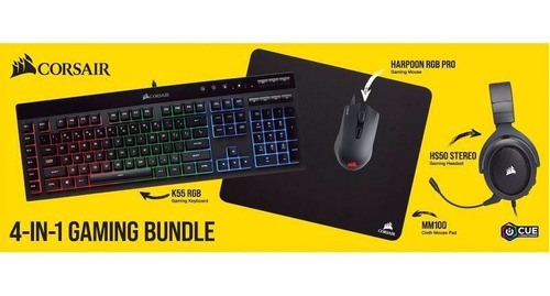 Kit Gaming 4 In 1 Corsair K55 Rgb Español Negro Luz 