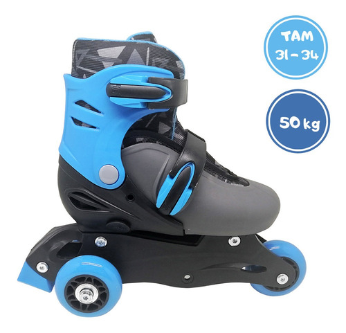 Imagem 3 de 6 de Patins Ajustavel 2 Em 1 Azul Menino Do 31 Ao 34 Dm Toys