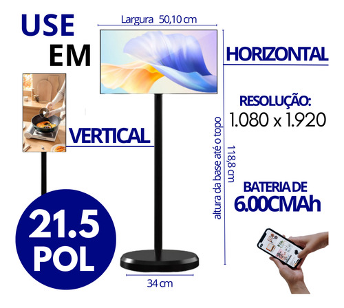 Smart Touch Screen Tv Com Tela 21 Polegadas Android Portátil