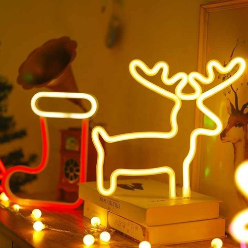 Reno Neon Luces Led Decoracion Navidad Usb / Pila