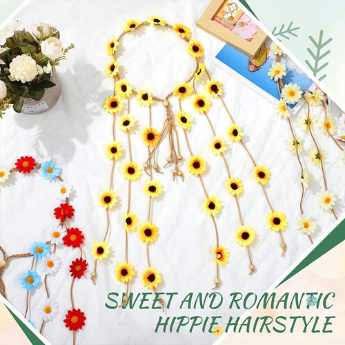 Diadema Tocado Guirnalda Floral Hippie Bohemia Boda Set 4pz