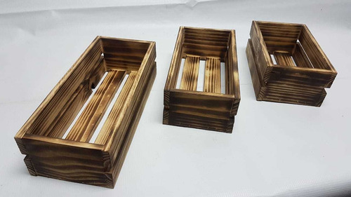 Imagen 2 de 8 de Set 3 Cajas Organizadoras Madera Rústica