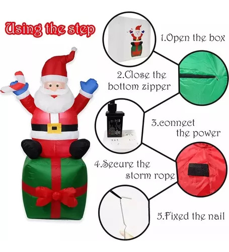 Juguete Inflable Navideño De 1,8 M Con Luces De Papá Noel