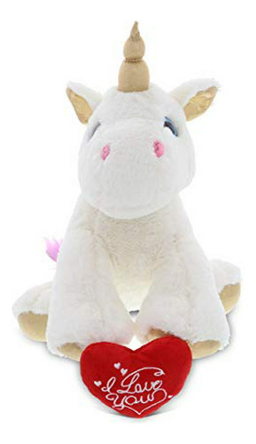 Oso De Peluche - Dollibu White & Gold Unicorn I Love You Mes