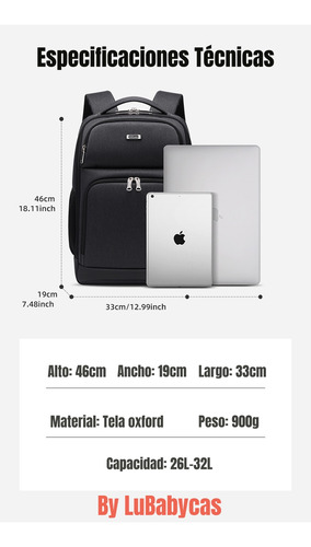 Mochila Notebook Inteligente Con Usb Negra By Lubabycas
