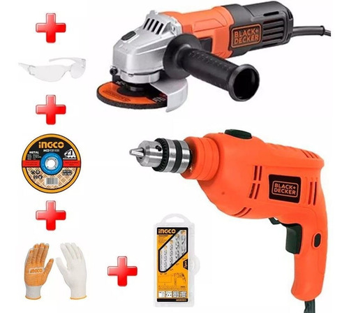 Kit Taladro Percutor Y Amoladora Black & Decker 550w 3/8 -82