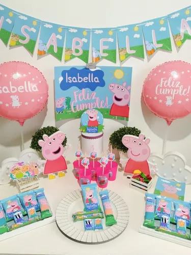 Combo Cumpleaños Globos Peppa Pig Rosa Temática Decoración