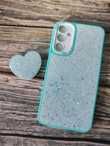 Funda De Brillo Y Pop De Corazón Para Samsung A34 Lila