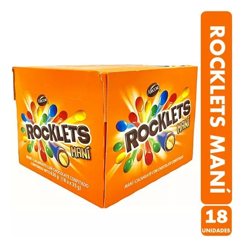Chocolate Rocklets Maní Arcor- Caja Naranjo  18 Unidades