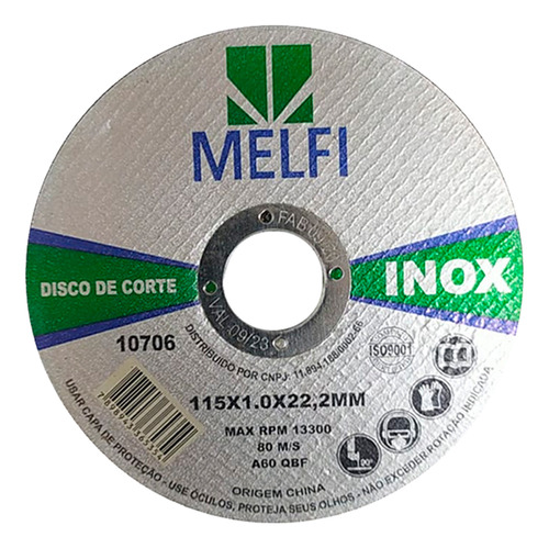 Disco De Corte Inox 4.1/2 X 1,0 Esmerilhadeira - Melfi