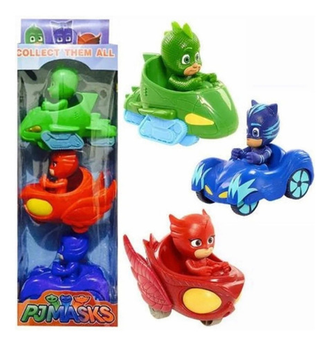 Kit 3 Carrinho Pjmasks Corujita Lagartixo Menino Gato