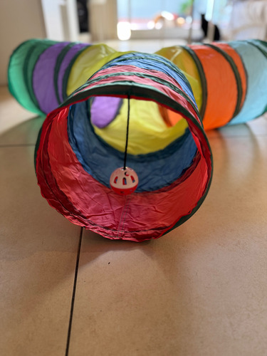 Túnel T Plegable Arcoíris P/gatos 4 Entradas + Juguete