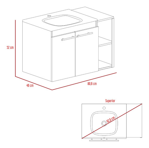 Mueble De Lavamanos Khari 80 Flotante + Espejo - Duna