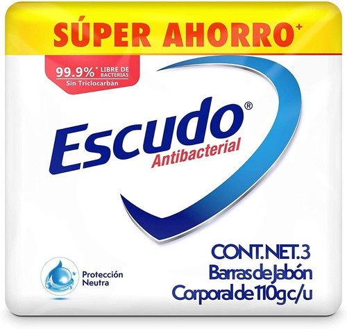 Jabón En Barra Escudo Antibacterial Protección Neutra 3 Barras De 110g