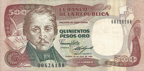 Colombia  500 Pesos Oro 20 De Julio 1989