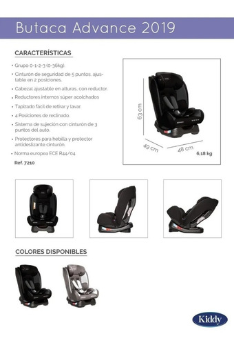 Butaca Silla Bebe P/ Auto Kiddy Advance (grupos 0,1,2,3)