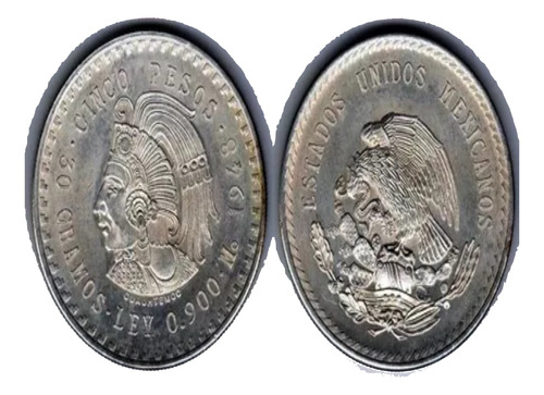 Moneda De 5 Pesos Cuauhtemoc Plata Ley 0.900 Brillo