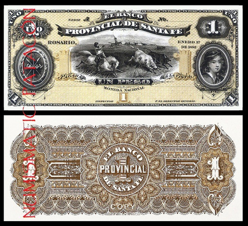 Billete 1 Peso Moneda Nacional 1882 Santa Fe - Copia 826p