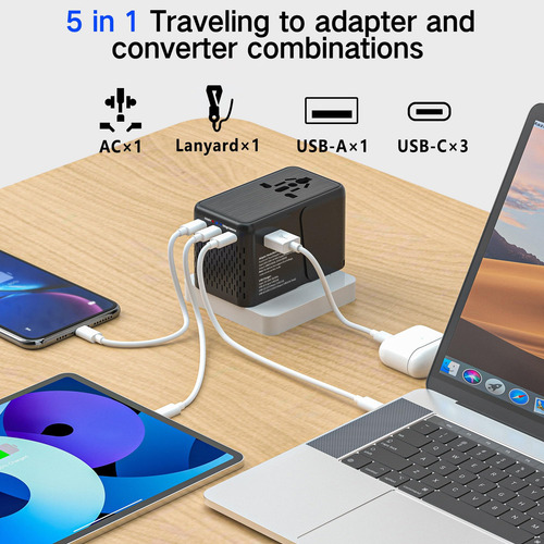 Adaptador De Viaje, Convertidor De Voltaje, Lingpei, Con 4 E
