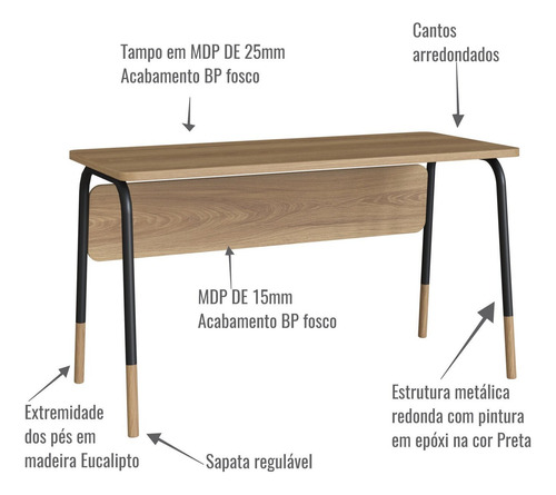 Mesa Escrivaninha Organica 136cm Home Office Flexus