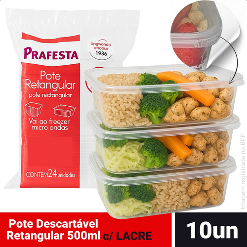 Kit 10 Pote Descartável 500ml Freezer Microondas Marmita Fit