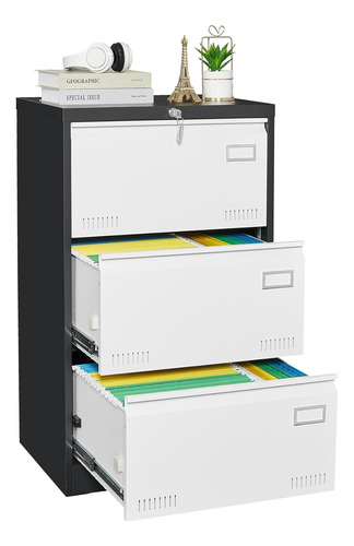 Uneeruiqy Metal Lateral File Cabinet With Lock, 3 Drawer Fil