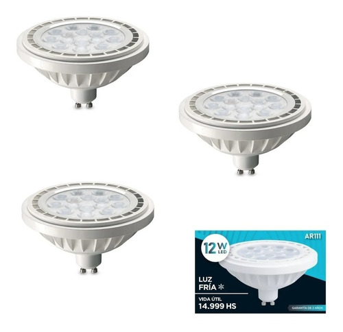 Set 3 Lámparas Led Dicroica 12w Luz Fría Ultima Generacion