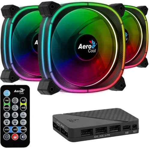 Imagen 1 de 7 de Kit De 3 Fans Aerocool Astro 12 Pro Argb Controladora Pcreg