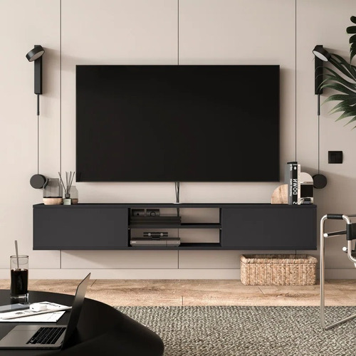 Mueble Para Tv Rack Bug 1.70 Melamina 100% Moderno Negro