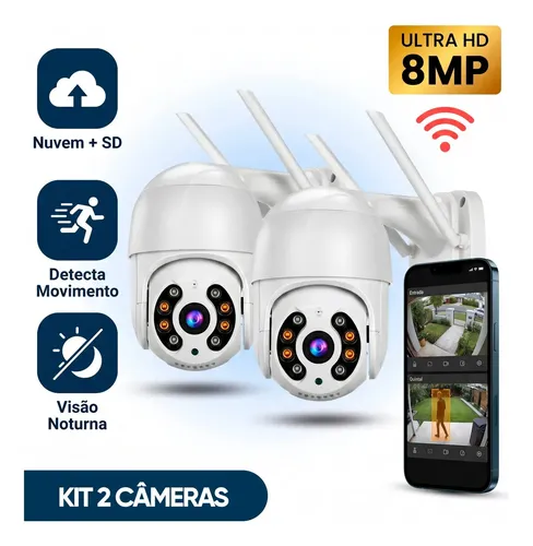Kit 2câmera Ip Icsee Prova D'água Infravermelho Externa Wifi - Hw