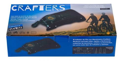 Imagen 10 de 10 de Inflador De Pie Crafters Con Manómetro Bicicleta + Multiuso-
