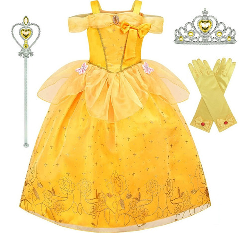 Vestido De Princesa De Bella Con Accesorios Para Niñas