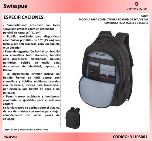 Imagen 4 de 5 de Mochila Cadet P/laptop 16 Y Bols.p/tableta Colores (5001)
