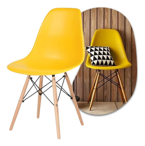 Kit 3 Cadeiras Jantar Eames Eiffel Sala Cozinha Amarela Estrutura Da Cadeira Preto Assento Preto