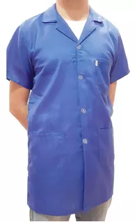Jaleco Masculino Comprido Azul Com Manga Curta Tergal