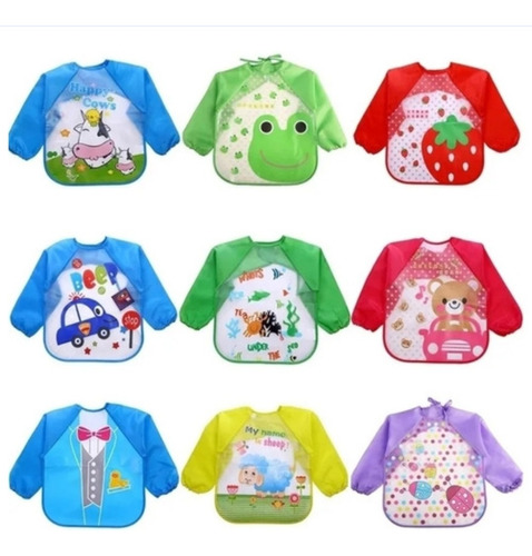 Babero Impermeable Con Manga Pack 4 Comida Bebe Juego