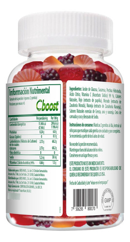 Gummies Cboost Kids 180g Vitamina C Sabor Frutas Naranja, Fresa Y Uva