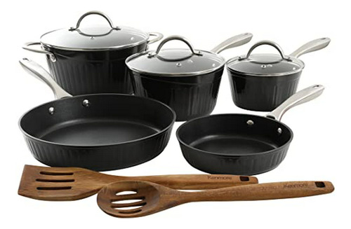 Set De Cocina Antiadherente  Logan Rayas Negras 10 Piezas