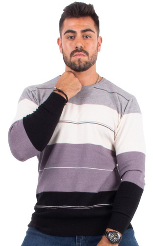 Imagen 1 de 4 de Sweater Pullover Hombre Tejido De Hilo Manhattan Franjas