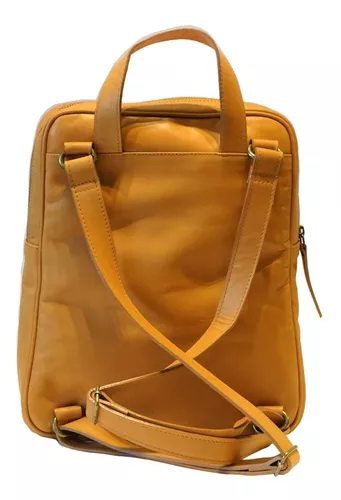 LOUE Mochila Cuero Natural de Mujer Marca Loué Modelo Rock Color Caramelo