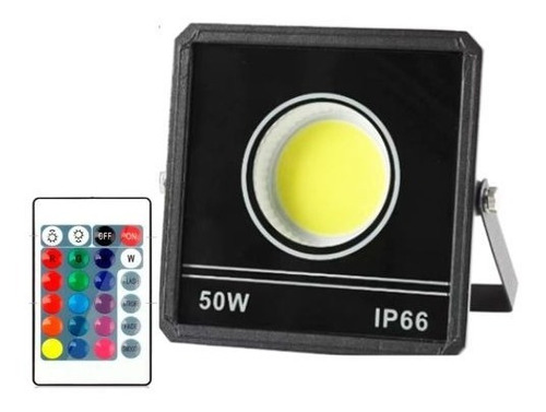 Foco Reflector Luz Rgb Exterior 220v Con Control 50w Ip66