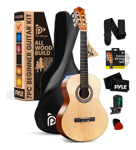 Pyle Kit De Guitarra Acustica Para Principiantes, 4/4 De Tam