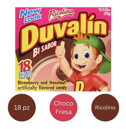 Duvalin Choco Fresa 18 Piezas Bi Sabor Dulce Fiesta Niños