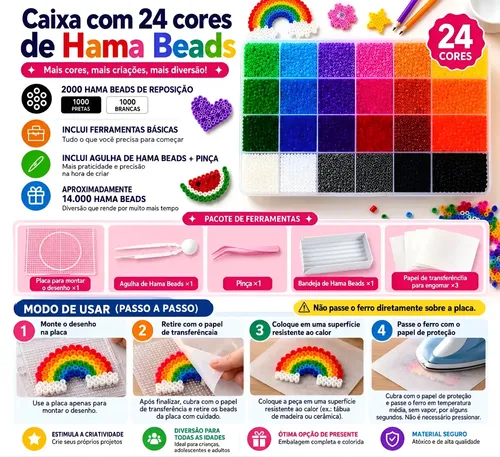 Kit Hama Beads 24 Cores 14000 Peças 2.6mm Perler Diy Pixel Por BLUMM