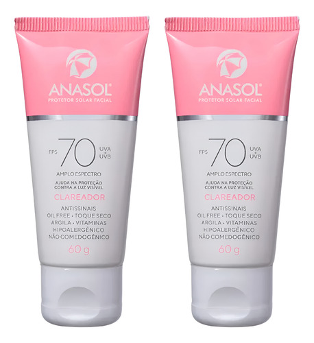 Protetor Solar Facial Clareador Fps 70 Anasol - Kit 2 Unid