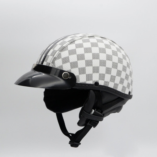 Capacete Coquinho Bike Elétrica Skate Moto Scooter Patinete Cor Xadrez Branco Tamanho P