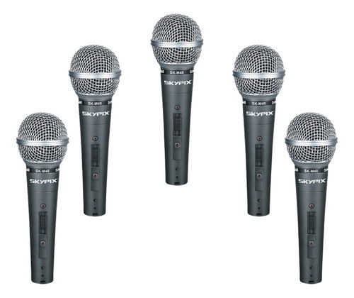 Kit 5 Microfone Dinâmico Profissional Sk M48 Karaoke Vocal Cor Preto