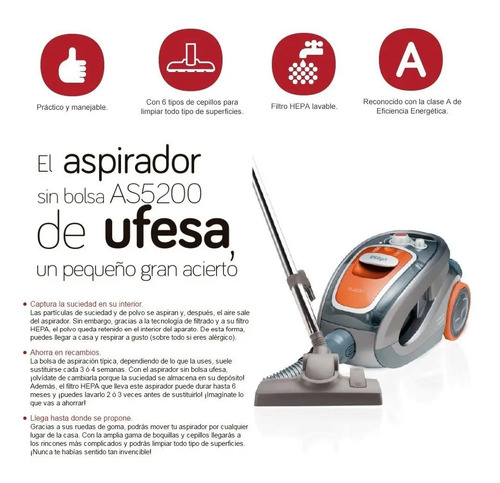 Aspiradora Sin Bolsa Ufesa As5200 2 Lts. Eficiencia Energ. A | Cuotas sin  interés
